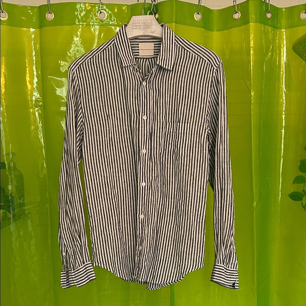 CHCM grey and white striped 100% linen shirt